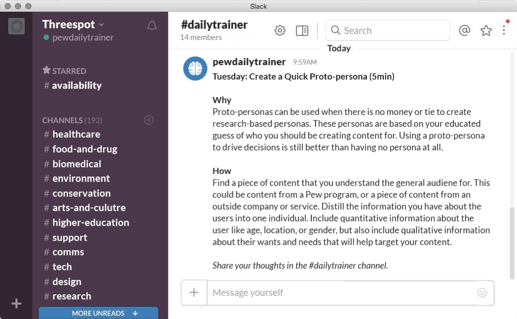 Screenshot of Slack tool requesting persona submissions