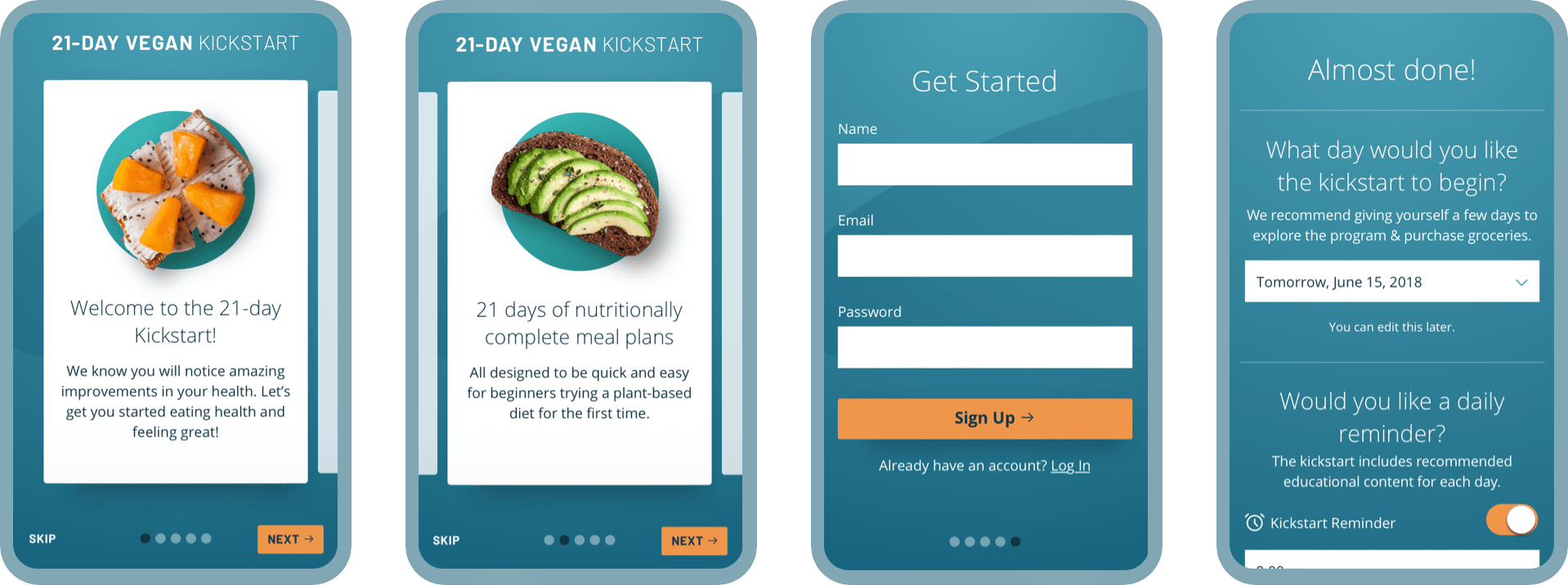 Screens of the onboarding process