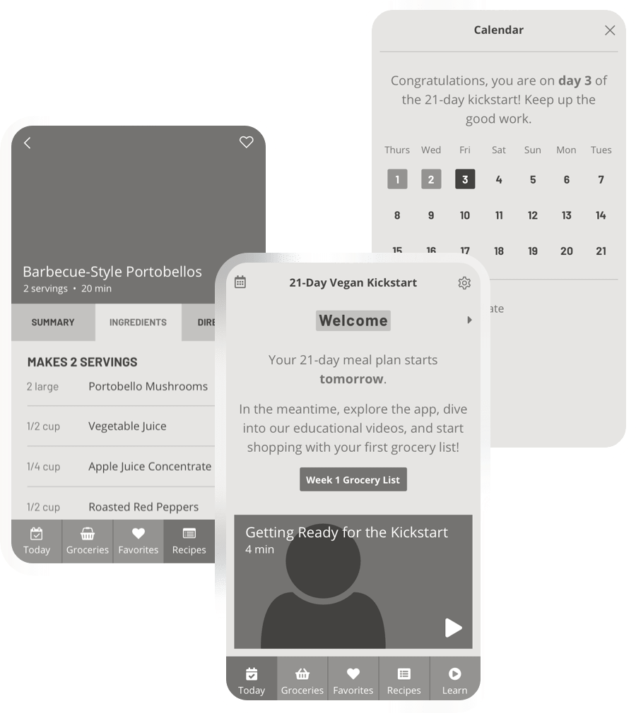 Collage of wireframes for the app