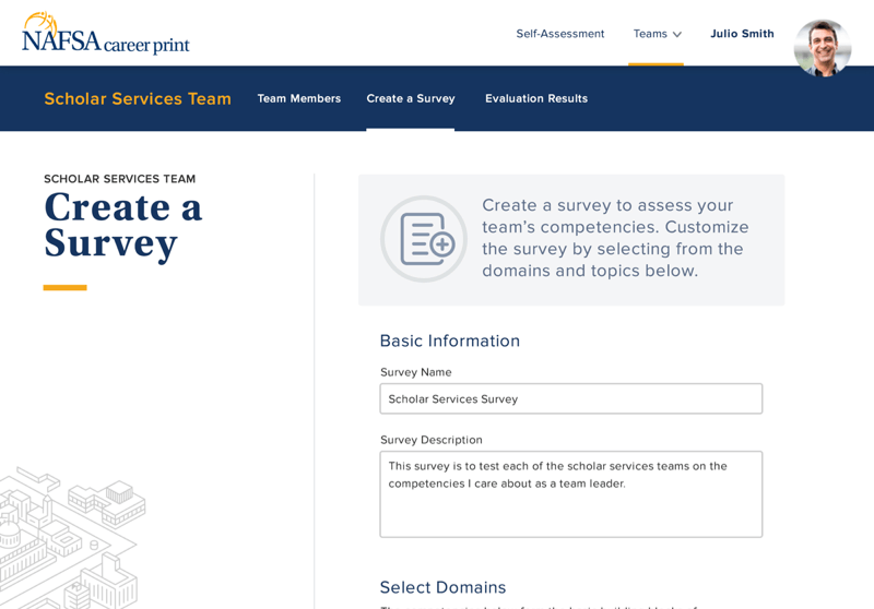 An animation of the Create a Survey page for the NAFSA Career Print