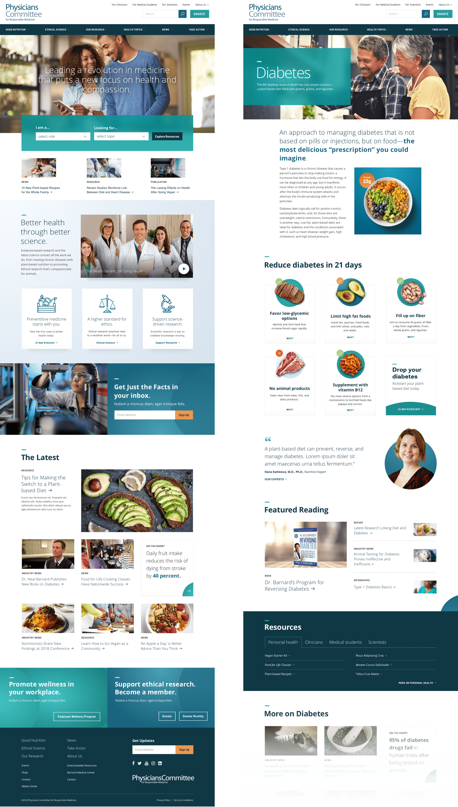 Designs for the homepage and a topic page